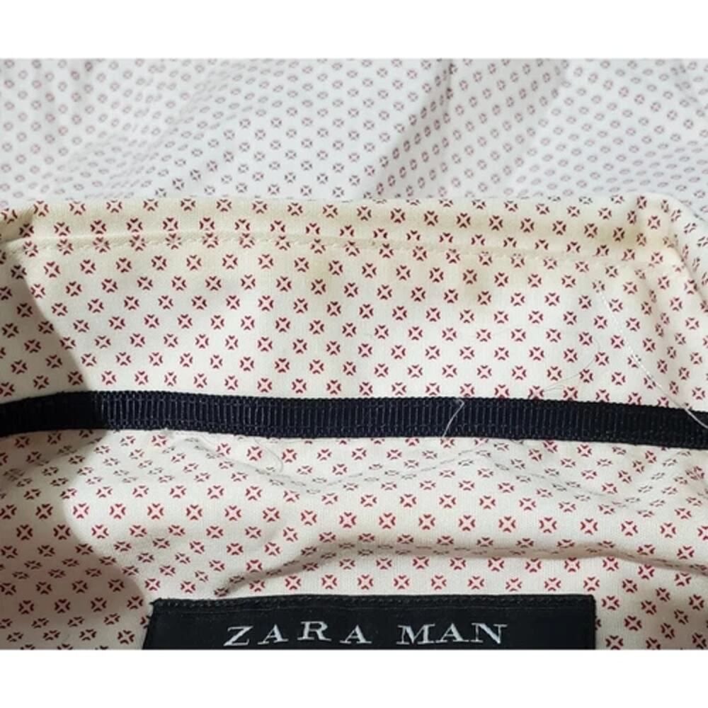 Zara Man Super Slim Fit Shirt Small Beige Maroon Print - Picture 8 of 10
